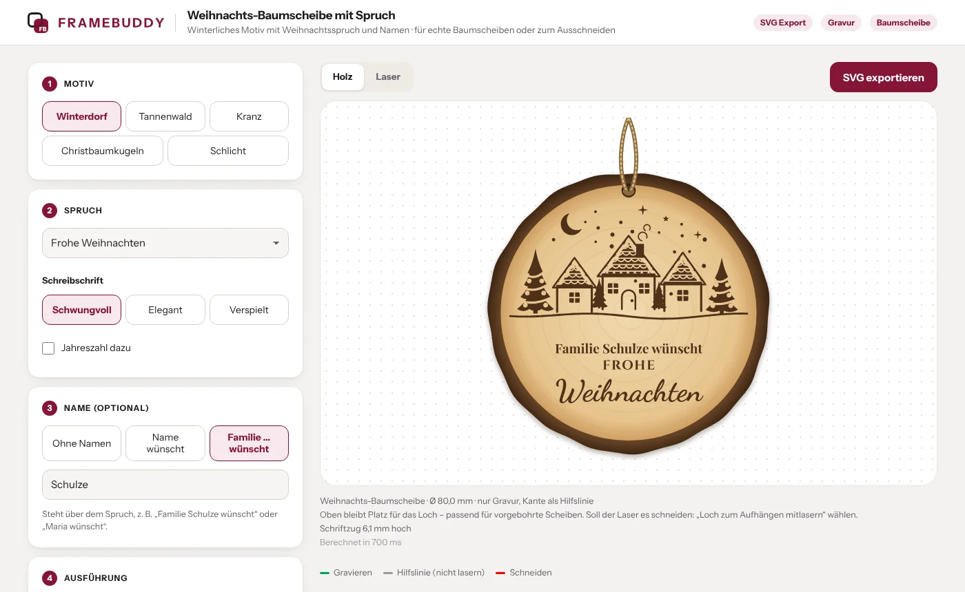 Oberfläche des Generators Weihnachts-Baumscheibe mit Spruch