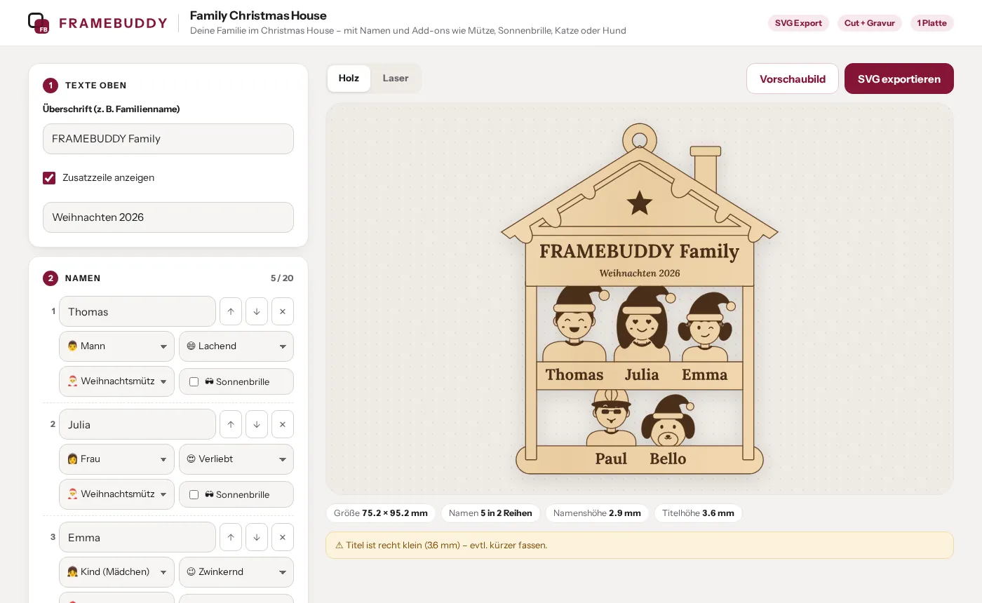 Interface of the Family Christmas House generator