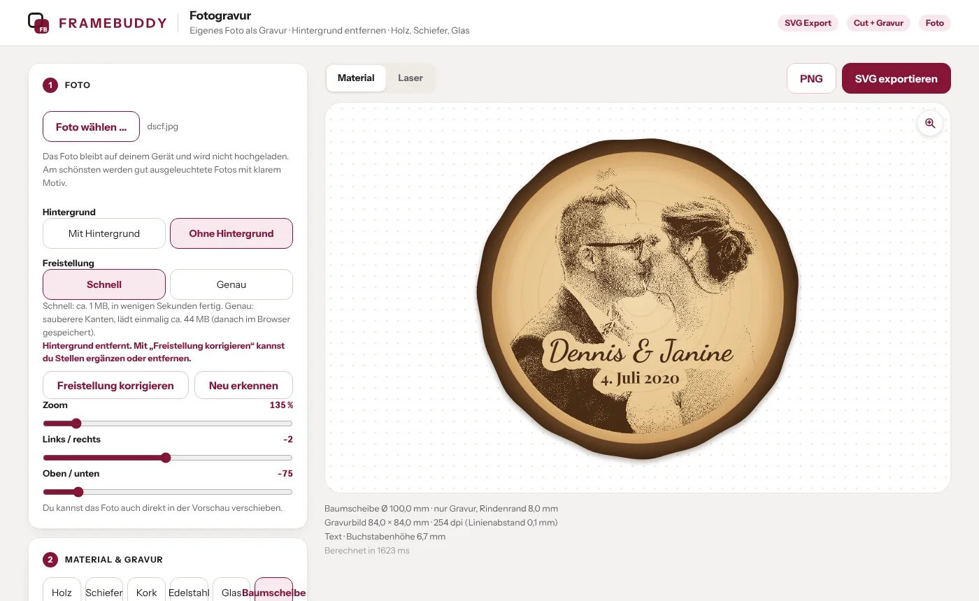 Interface of the Photo engraving generator
