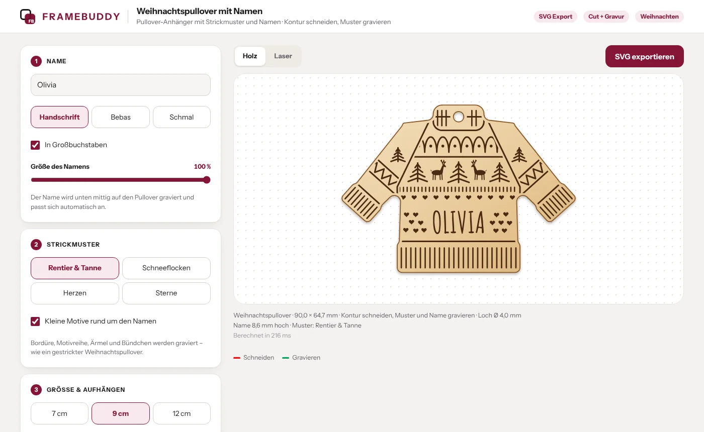 Interface of the Christmas sweater with names generator